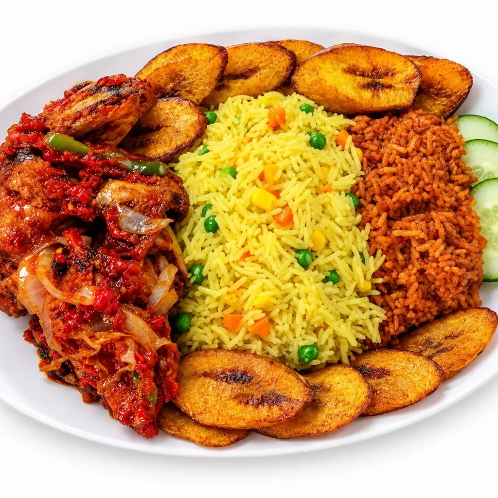 Mixed Rice, Peppered Chicken & Plantain