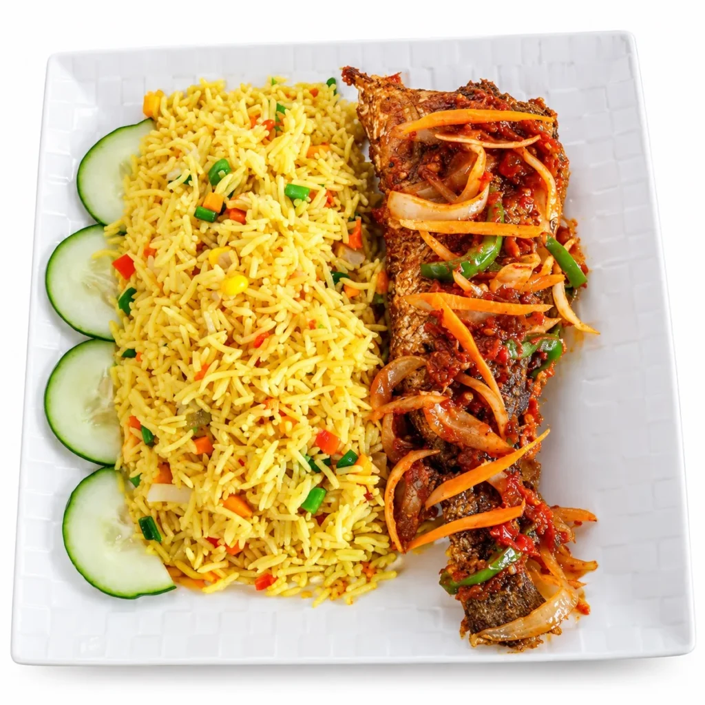 Fried rice with grilled cut croaker